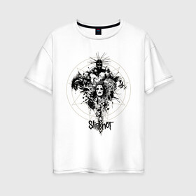 Женская футболка хлопок Oversize с принтом Slipknot illustration masks в Тюмени, 100% хлопок | свободный крой, круглый ворот, спущенный рукав, длина до линии бедер
 | metall | punk | rock | slipknot | метал | металл | нью метал | панк | панк рок | рок | слипкнот