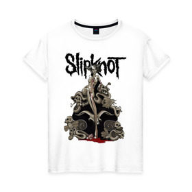 Женская футболка хлопок с принтом Slipknot illustration skulls в Тюмени, 100% хлопок | прямой крой, круглый вырез горловины, длина до линии бедер, слегка спущенное плечо | metall | punk | rock | slipknot | метал | металл | нью метал | панк | панк рок | рок | слипкнот