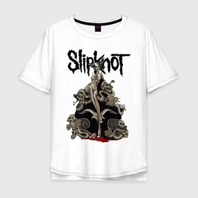 Мужская футболка хлопок Oversize с принтом Slipknot illustration skulls в Тюмени, 100% хлопок | свободный крой, круглый ворот, “спинка” длиннее передней части | metall | punk | rock | slipknot | метал | металл | нью метал | панк | панк рок | рок | слипкнот