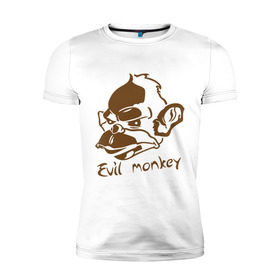 Мужская футболка премиум с принтом Evil monkey (злая обезьяна) в Тюмени, 92% хлопок, 8% лайкра | приталенный силуэт, круглый вырез ворота, длина до линии бедра, короткий рукав | Тематика изображения на принте: monkey | животные | мартышка | обезьяна
