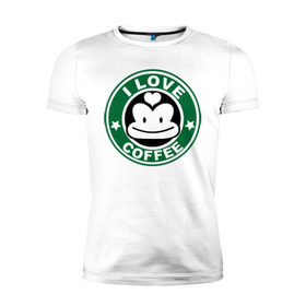 Мужская футболка премиум с принтом I love coffee (я люблю кофе) в Тюмени, 92% хлопок, 8% лайкра | приталенный силуэт, круглый вырез ворота, длина до линии бедра, короткий рукав | 