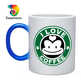 Кружка хамелеон с принтом I love coffee (я люблю кофе) в Тюмени, керамика | меняет цвет при нагревании, емкость 330 мл | 