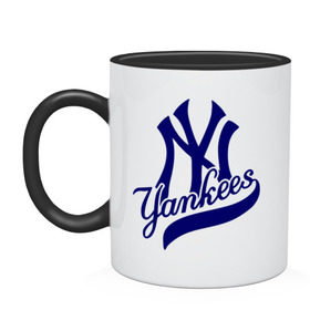 Кружка двухцветная с принтом NY - Yankees в Тюмени, керамика | объем — 330 мл, диаметр — 80 мм. Цветная ручка и кайма сверху, в некоторых цветах — вся внутренняя часть | Тематика изображения на принте: new york yankees | swag | нью йорк янкис | сваг | свэг