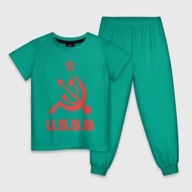 Детская пижама хлопок с принтом USSB в Тюмени, 100% хлопок |  брюки и футболка прямого кроя, без карманов, на брюках мягкая резинка на поясе и по низу штанин
 | серп и молот | советский союз | ссср