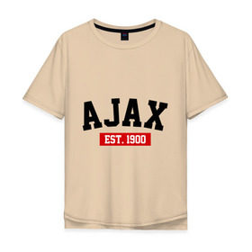 Мужская футболка хлопок Oversize с принтом FC Ajax Est. 1900 в Тюмени, 100% хлопок | свободный крой, круглый ворот, “спинка” длиннее передней части | Тематика изображения на принте: fc ajax est. 1900 | аякс | фк ajax | фк аякс
