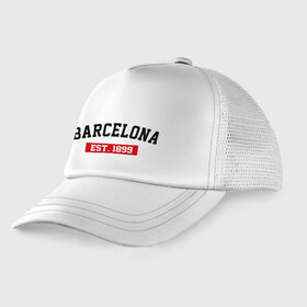 Детская кепка тракер с принтом FC Barcelona Est 1899 в Тюмени, Козырек - 100% хлопок. Кепка - 100% полиэстер, Задняя часть - сетка | универсальный размер, пластиковая застёжка | barcelona | fc barcelona | барселона | фк барселона