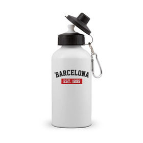 Бутылка спортивная с принтом FC Barcelona Est. 1899 в Тюмени, металл | емкость — 500 мл, в комплекте две пластиковые крышки и карабин для крепления | Тематика изображения на принте: barcelona | fc barcelona | барселона | фк барселона