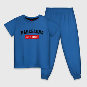 Детская пижама хлопок с принтом FC Barcelona Est. 1899 в Тюмени, 100% хлопок |  брюки и футболка прямого кроя, без карманов, на брюках мягкая резинка на поясе и по низу штанин
 | barcelona | fc barcelona | барселона | фк барселона