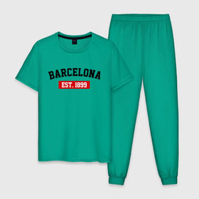 Мужская пижама хлопок с принтом FC Barcelona Est. 1899 в Тюмени, 100% хлопок | брюки и футболка прямого кроя, без карманов, на брюках мягкая резинка на поясе и по низу штанин
 | Тематика изображения на принте: barcelona | fc barcelona | барселона | фк барселона