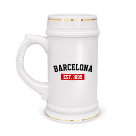 Кружка пивная с принтом FC Barcelona Est. 1899 в Тюмени,  керамика (Материал выдерживает высокую температуру, стоит избегать резкого перепада температур) |  объем 630 мл | barcelona | fc barcelona | барселона | фк барселона