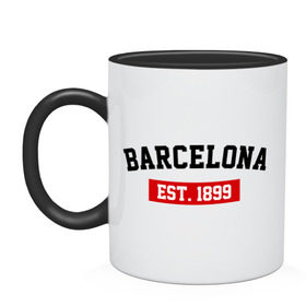 Кружка двухцветная с принтом FC Barcelona Est. 1899 в Тюмени, керамика | объем — 330 мл, диаметр — 80 мм. Цветная ручка и кайма сверху, в некоторых цветах — вся внутренняя часть | barcelona | fc barcelona | барселона | фк барселона