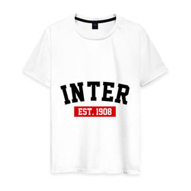 Мужская футболка хлопок с принтом FC Inter Est. 1908 в Тюмени, 100% хлопок | прямой крой, круглый вырез горловины, длина до линии бедер, слегка спущенное плечо. | fc inter | fc inter est 1908 | inter | интер | фк интер