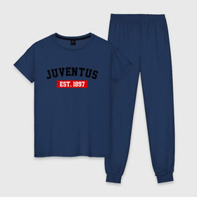 Женская пижама хлопок с принтом FC Juventus Est 1897 в Тюмени, 100% хлопок | брюки и футболка прямого кроя, без карманов, на брюках мягкая резинка на поясе и по низу штанин | fc juventus | juventus | ювентус