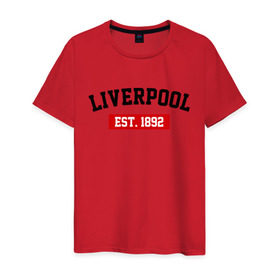 Мужская футболка хлопок с принтом FC Liverpool Est. 1892 в Тюмени, 100% хлопок | прямой крой, круглый вырез горловины, длина до линии бедер, слегка спущенное плечо. | Тематика изображения на принте: ливерпуль