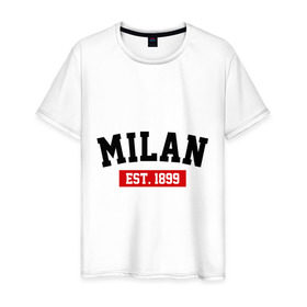 Мужская футболка хлопок с принтом FC Milan Est. 1899 в Тюмени, 100% хлопок | прямой крой, круглый вырез горловины, длина до линии бедер, слегка спущенное плечо. | fc milan | fc милан | milan | милан | фк милан