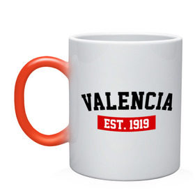 Кружка хамелеон с принтом FC Valencia Est. 1919 в Тюмени, керамика | меняет цвет при нагревании, емкость 330 мл | Тематика изображения на принте: fc valencia | fc valencia est 1919 | valencia | валенсия | фк валенсия