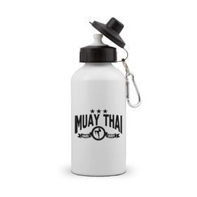 Бутылка спортивная с принтом Muay thai boxing (Тайский бокс) в Тюмени, металл | емкость — 500 мл, в комплекте две пластиковые крышки и карабин для крепления | Тематика изображения на принте: муай тай