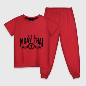 Детская пижама хлопок с принтом Muay thai boxing (Тайский бокс) в Тюмени, 100% хлопок |  брюки и футболка прямого кроя, без карманов, на брюках мягкая резинка на поясе и по низу штанин
 | Тематика изображения на принте: муай тай