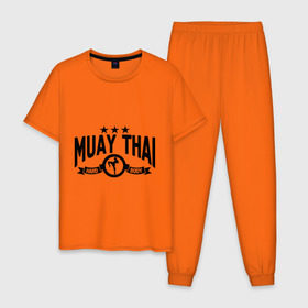 Мужская пижама хлопок с принтом Muay thai boxing (Тайский бокс) в Тюмени, 100% хлопок | брюки и футболка прямого кроя, без карманов, на брюках мягкая резинка на поясе и по низу штанин
 | муай тай