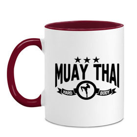 Кружка двухцветная с принтом Muay thai boxing (Тайский бокс) в Тюмени, керамика | объем — 330 мл, диаметр — 80 мм. Цветная ручка и кайма сверху, в некоторых цветах — вся внутренняя часть | муай тай