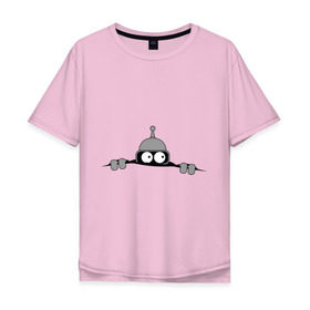 Мужская футболка хлопок Oversize с принтом Bender из-под футболки в Тюмени, 100% хлопок | свободный крой, круглый ворот, “спинка” длиннее передней части | bender | futurama | бендер | фатурама | футурама