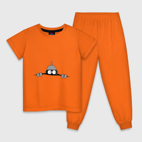 Детская пижама хлопок с принтом Bender из-под футболки в Тюмени, 100% хлопок |  брюки и футболка прямого кроя, без карманов, на брюках мягкая резинка на поясе и по низу штанин
 | bender | futurama | бендер | фатурама | футурама