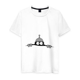 Мужская футболка хлопок с принтом Bender из-под футболки в Тюмени, 100% хлопок | прямой крой, круглый вырез горловины, длина до линии бедер, слегка спущенное плечо. | bender | futurama | бендер | фатурама | футурама