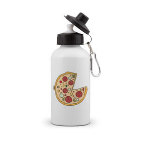Бутылка спортивная с принтом Пицца парная в Тюмени, металл | емкость — 500 мл, в комплекте две пластиковые крышки и карабин для крепления | pizza | влюбленным | для влюбленных | для двоих | для пар | парные | пицца