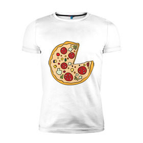 Мужская футболка премиум с принтом Пицца парная в Тюмени, 92% хлопок, 8% лайкра | приталенный силуэт, круглый вырез ворота, длина до линии бедра, короткий рукав | pizza | влюбленным | для влюбленных | для двоих | для пар | парные | пицца