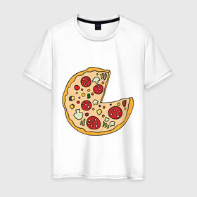 Мужская футболка хлопок с принтом Пицца парная в Тюмени, 100% хлопок | прямой крой, круглый вырез горловины, длина до линии бедер, слегка спущенное плечо. | pizza | влюбленным | для влюбленных | для двоих | для пар | парные | пицца