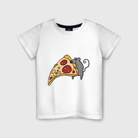 Детская футболка хлопок с принтом Кусочек пиццы парная в Тюмени, 100% хлопок | круглый вырез горловины, полуприлегающий силуэт, длина до линии бедер | pizza | влюбленным | для влюбленных | для двоих | для пар | мышонок | пара | парные | пицца