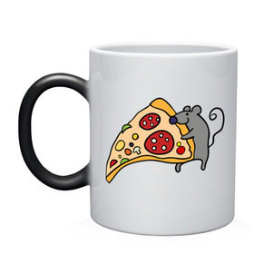 Кружка хамелеон с принтом Кусочек пиццы парная в Тюмени, керамика | меняет цвет при нагревании, емкость 330 мл | pizza | влюбленным | для влюбленных | для двоих | для пар | мышонок | пара | парные | пицца