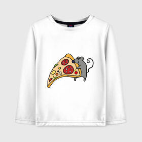 Детский лонгслив хлопок с принтом Кусочек пиццы парная в Тюмени, 100% хлопок | круглый вырез горловины, полуприлегающий силуэт, длина до линии бедер | pizza | влюбленным | для влюбленных | для двоих | для пар | мышонок | пара | парные | пицца