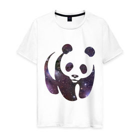 Мужская футболка хлопок с принтом Panda space в Тюмени, 100% хлопок | прямой крой, круглый вырез горловины, длина до линии бедер, слегка спущенное плечо. | панда