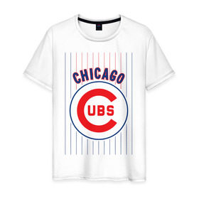 Мужская футболка хлопок с принтом Chicago Cubs лого в Тюмени, 100% хлопок | прямой крой, круглый вырез горловины, длина до линии бедер, слегка спущенное плечо. | Тематика изображения на принте: baseball | chicago cubs bear | бейсбол | спорт | чикаго