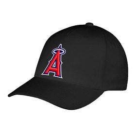 Бейсболка с принтом Los Angeles Angels of Anaheim logo в Тюмени, 100% хлопок | классический козырек, металлическая застежка-регулятор размера | Тематика изображения на принте: baseball | los angeles angels of anaheim | бейсбол | спорт