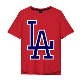 Мужская футболка хлопок Oversize с принтом Los Angeles Dodgers logo в Тюмени, 100% хлопок | свободный крой, круглый ворот, “спинка” длиннее передней части | Тематика изображения на принте: baseball | la | los angeles dodgers | бейсбол | лос анджелес доджерс | спорт