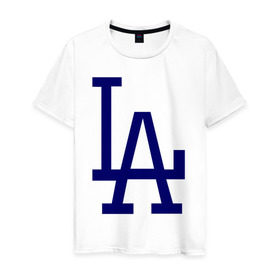 Мужская футболка хлопок с принтом Los Angeles Dodgers logo в Тюмени, 100% хлопок | прямой крой, круглый вырез горловины, длина до линии бедер, слегка спущенное плечо. | Тематика изображения на принте: baseball | la | los angeles dodgers | бейсбол | лос анджелес доджерс | спорт