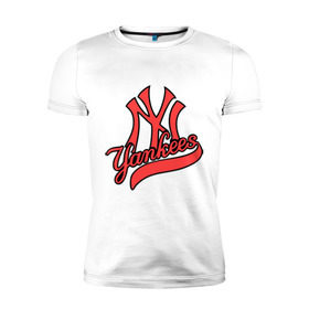 Мужская футболка премиум с принтом New York Yankees logo в Тюмени, 92% хлопок, 8% лайкра | приталенный силуэт, круглый вырез ворота, длина до линии бедра, короткий рукав | baseball | new york yankees | бейсбол | нью йорк янкиз | спорт | янки