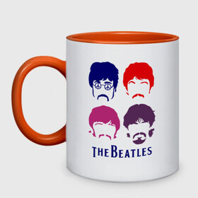 Кружка двухцветная с принтом The Beatles faces в Тюмени, керамика | объем — 330 мл, диаметр — 80 мм. Цветная ручка и кайма сверху, в некоторых цветах — вся внутренняя часть | beatles | the beatles | the beatles faces | бителс