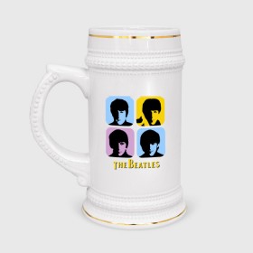 Кружка пивная с принтом The Beatles pop art в Тюмени,  керамика (Материал выдерживает высокую температуру, стоит избегать резкого перепада температур) |  объем 630 мл | beatles | the beatles | the beatles pop art | бителс