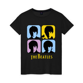Женская футболка хлопок с принтом The Beatles pop art в Тюмени, 100% хлопок | прямой крой, круглый вырез горловины, длина до линии бедер, слегка спущенное плечо | beatles | the beatles | the beatles pop art | бителс