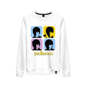 Женский свитшот хлопок с принтом The Beatles pop art в Тюмени, 100% хлопок | прямой крой, круглый вырез, на манжетах и по низу широкая трикотажная резинка  | beatles | the beatles | the beatles pop art | бителс