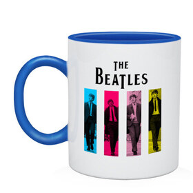 Кружка двухцветная с принтом Walking Beatles в Тюмени, керамика | объем — 330 мл, диаметр — 80 мм. Цветная ручка и кайма сверху, в некоторых цветах — вся внутренняя часть | beatles | the beatles | walking beatles | бителс