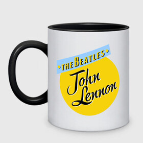 Кружка двухцветная с принтом John Lennon The Beatles в Тюмени, керамика | объем — 330 мл, диаметр — 80 мм. Цветная ручка и кайма сверху, в некоторых цветах — вся внутренняя часть | beatles | john lennon | the beatles | бителс | джон ленон