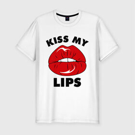 Мужская футболка премиум с принтом Kiss my Lips в Тюмени, 92% хлопок, 8% лайкра | приталенный силуэт, круглый вырез ворота, длина до линии бедра, короткий рукав | kiss | lips | swag | губы | поцелуй | сваг | свог | свэг