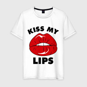 Мужская футболка хлопок с принтом Kiss my Lips в Тюмени, 100% хлопок | прямой крой, круглый вырез горловины, длина до линии бедер, слегка спущенное плечо. | kiss | lips | swag | губы | поцелуй | сваг | свог | свэг
