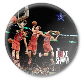 Значок с принтом Blake Griffin - Clippers в Тюмени,  металл | круглая форма, металлическая застежка в виде булавки | basketball | nba | блейк гриффин | лос анжелес клипперс | нба