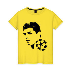 Женская футболка хлопок с принтом C.Ronaldo в Тюмени, 100% хлопок | прямой крой, круглый вырез горловины, длина до линии бедер, слегка спущенное плечо | football | footballplayer | real madrid | криштиану роналдо | реал мадрилд | футбол | футболерывкашники