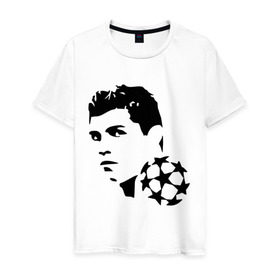 Мужская футболка хлопок с принтом C.Ronaldo в Тюмени, 100% хлопок | прямой крой, круглый вырез горловины, длина до линии бедер, слегка спущенное плечо. | football | footballplayer | real madrid | криштиану роналдо | реал мадрилд | футбол | футболерывкашники